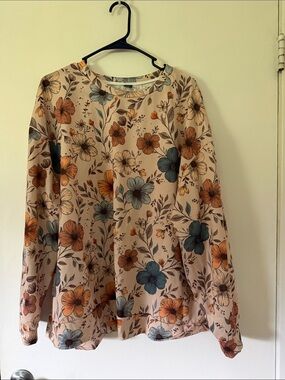 SHEIN Beige Floral Pullover Jacket with Blue & Orange Blooms